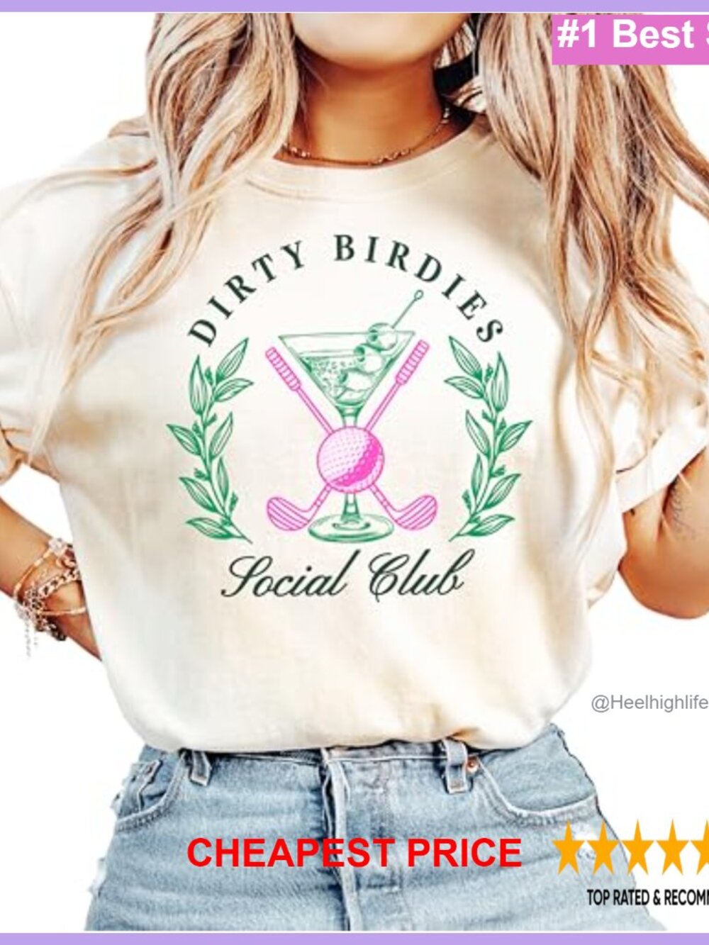 Funny Golf T-Shirt for Women Crew Neck Short Sleeve Preppy Martini Tee